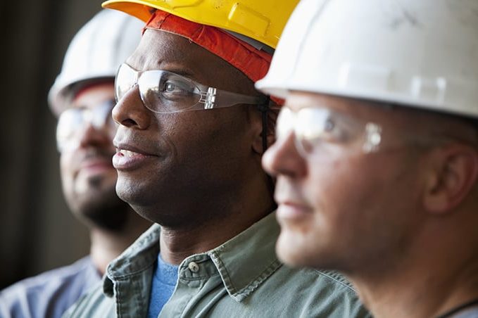Close up of construction workers