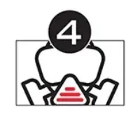 Illustrated icon showing a person wearing a respirator, emphasizing correct mask placement over the nose and mouth as step four.