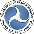 United States Department of Transportation circular logo with blue abstract roadway symbol