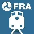 Federal Railroad Administration logo with white train icon and FRA text on blue background